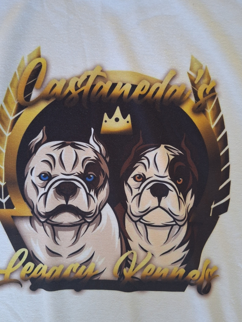 Hanes White Tee with Pitbulls  Castaneda's Kennels Graphic